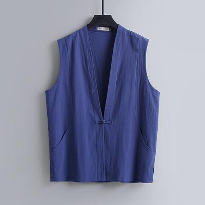 Men's Large Size Clothing  Linen Chinese Style Summer V-neck Vest Men 'S Summer And Autumn Multi -Pocket Thin Tooling Vest Plus Size