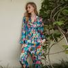 Damen-Pyjama-Set aus Eisseide für Frühling und Herbst, neue langärmelige bedruckte Strickjacke, lässiges Homewear-Set