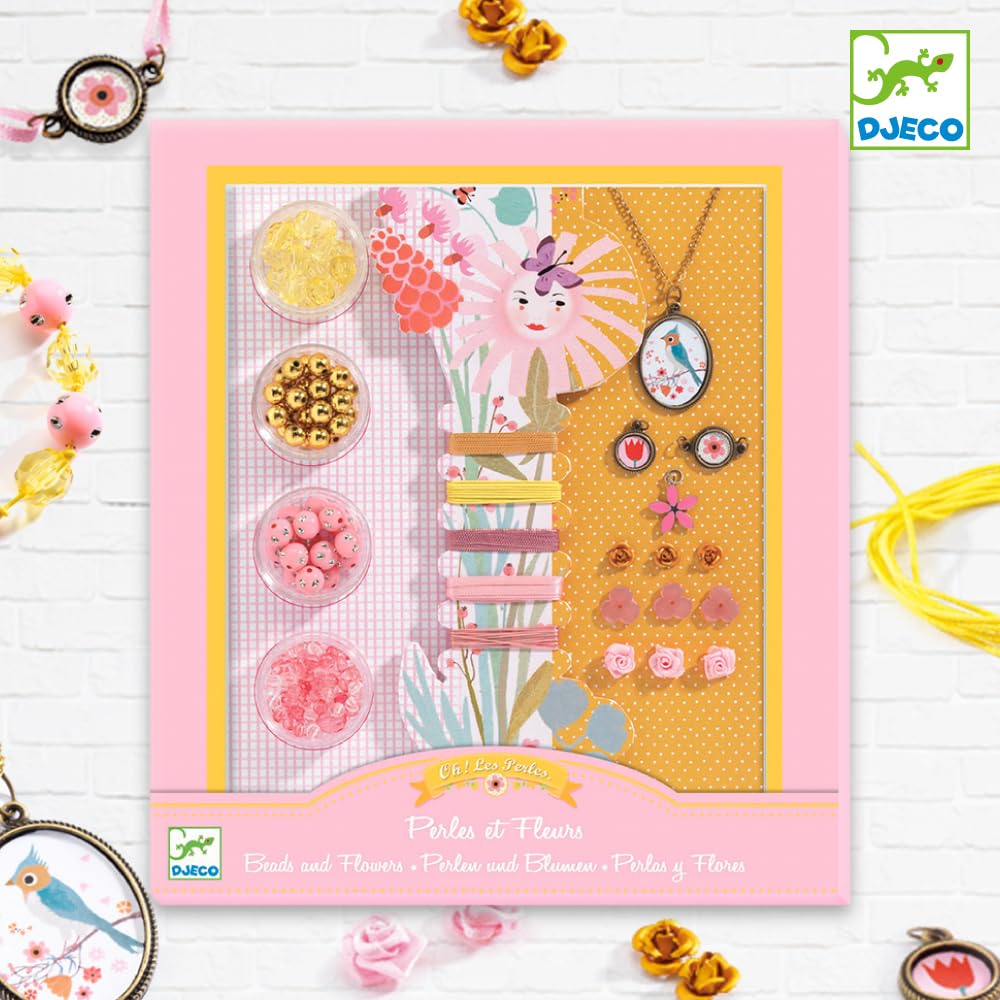 DJECO Making Toy Accessory Kit, Beads Craft Set, Bracelet, Montessori Style, Ages 8, 9, 10, Girls, School Entrance Gift, Elementary School Student Pre