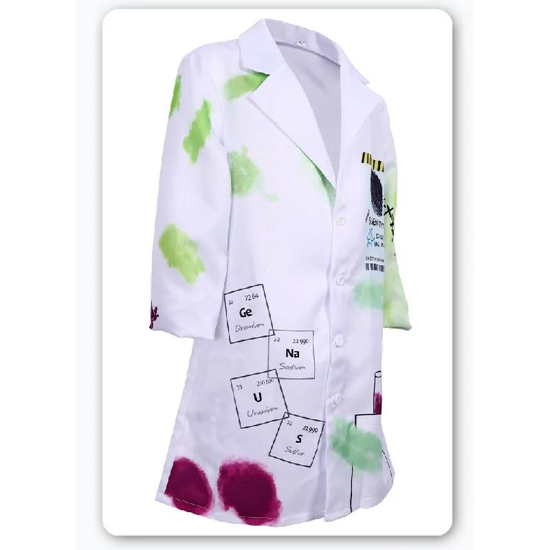 Halloween Verrückter Wissenschaftler Laborkittel Kostüm für Erwachsene Unisex Chemisches Element Formel Druck Weißer Laborkittel Wissenschaftslehrer Profess