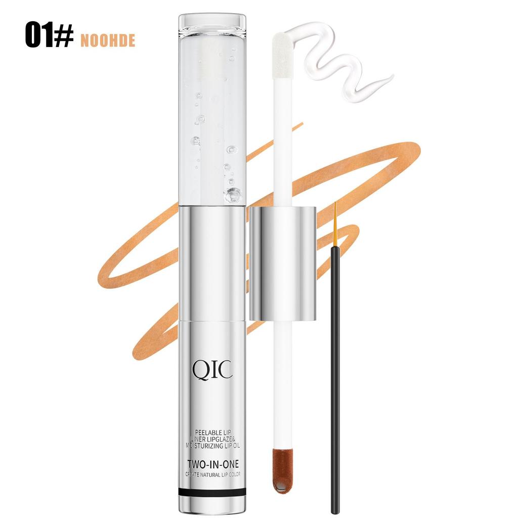 QIC Doppelköpfiges Tear Lip Glaze + Lippenöl Wasserdicht Nicht klebend Tasse Lippenstift 2 in 1 Abziehbarer Lipliner Lippenstift Lippenöl