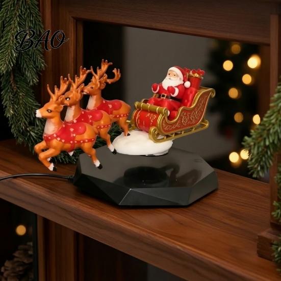 Suspended Sleigh for Office Floating Santa Sleigh, Flying Magnetic Levitation Christmas Display, Unique Gift Family Claus Tabletop Decor Home, Office,