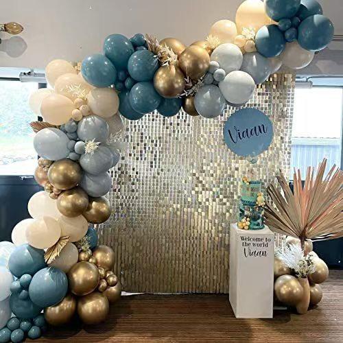 Vintage Sea Blue Balloon Chain Wreath Arch Set, Baby Birthday Party Decorative Props Morandi Balloons