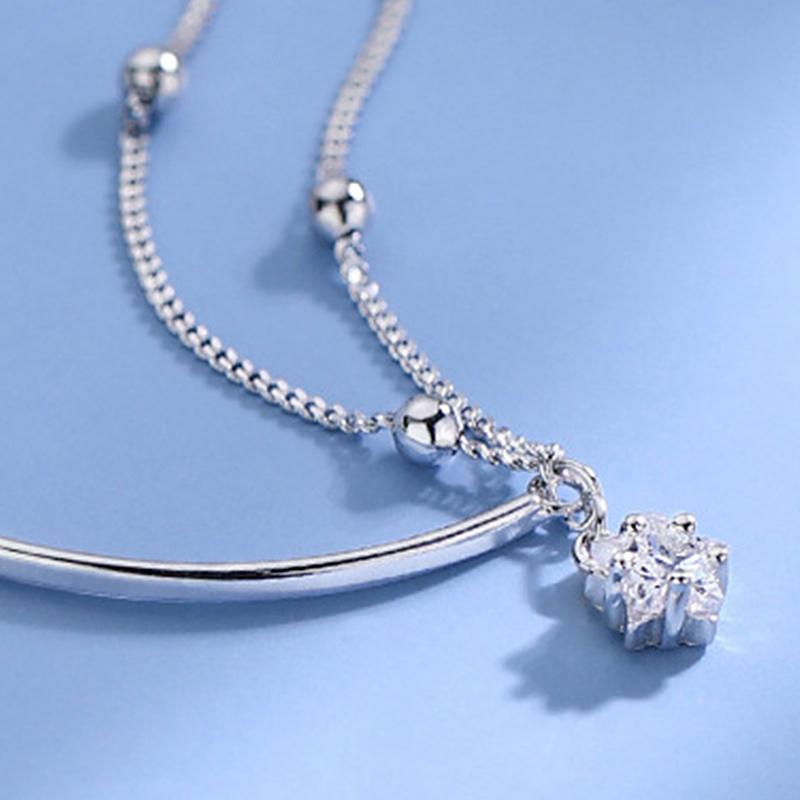 Zircon Star Pendant Half Bangle Half Bracelet For Women Girl Double Layer Bracelet Birthday Festival Christmas Gift