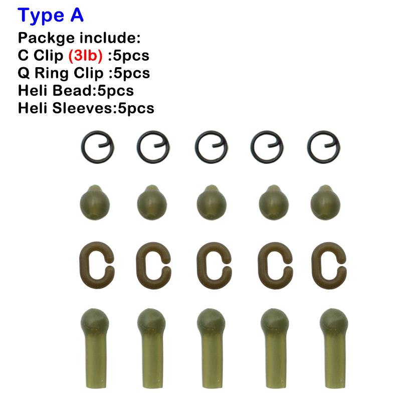 5Set Carp Fishing Accessories Kit C Clip (3/6lb) Q Ring Clip Heli Bead Sleeves Carp Hair Rig For Carp Fishing Terminal Tackle