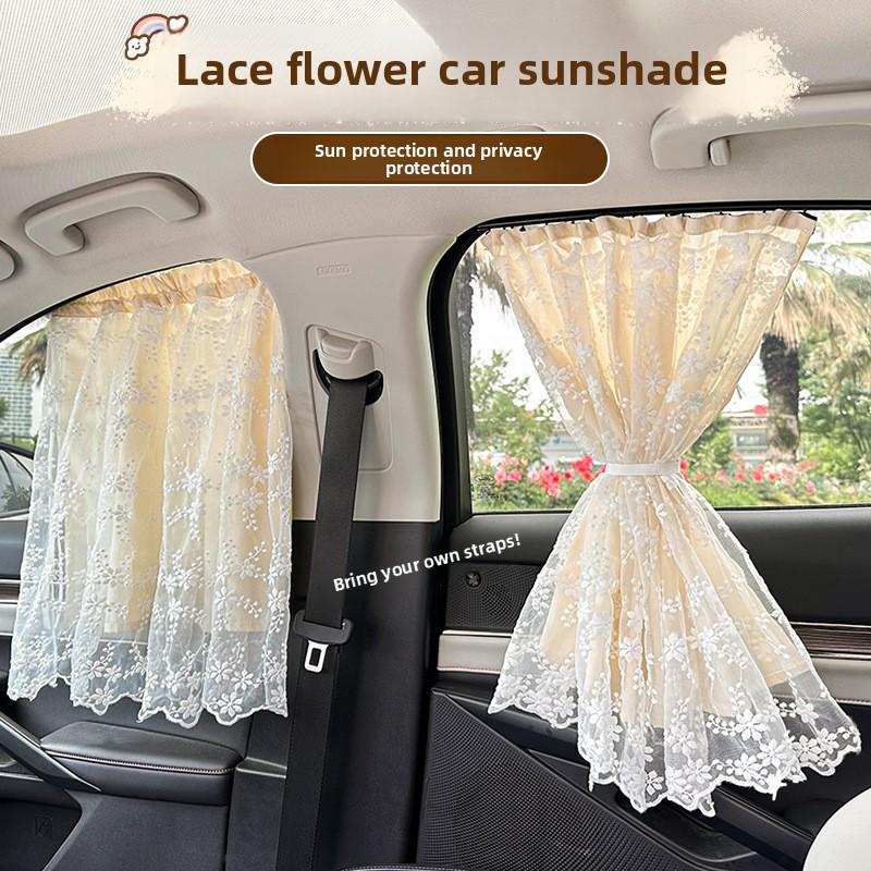 Car curtains Universal Cotton Embroidered Car Side Window Curtain - UV Protection Sunshade for Travel & Outdoor Use