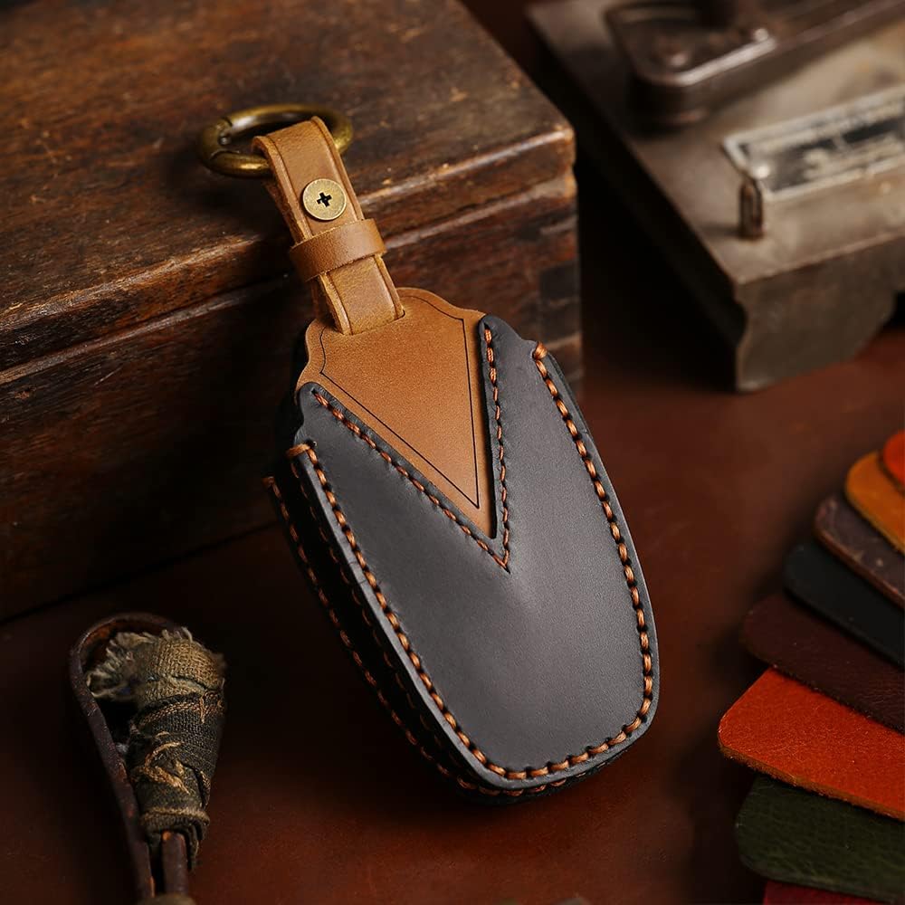SANRILY Handmade Leather Key Fob Cover for Lincoln 2017 2018 2019 2020 2021 MKC MKX MKZ Continental Navigator 2019 2020 Nautilus 5 Button Smart Key