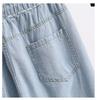Summer Korean Style Plus Size Wide-Leg Women's Jeans - High-Waisted, Elastic Waist, Cuffed Loose Fit
