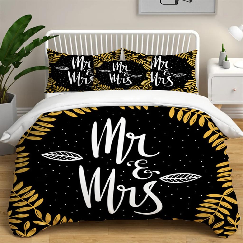 Mr And Mrs Couple Duvet Cover For Women Girls Romantic Valentines Gift Microfiber Quilt Cover For Bedroom Decoration Queen King