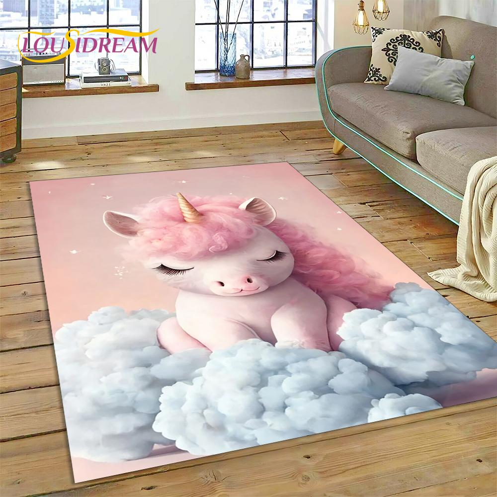 

Милий єдиноріг з мультфільмом Подарунок Килимок для дому Вітальня Спальня Диван Придверний килимок Декор, Дитячий ігровий килимок Нековзкий килимок 40x60cm