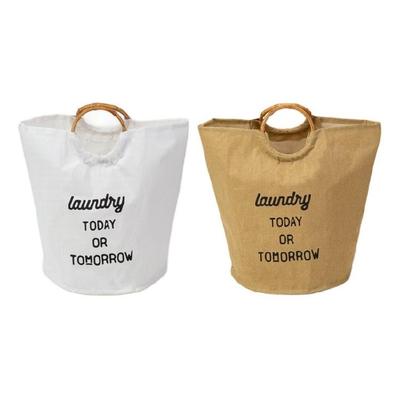 Scandinavian Style Bamboos Handle Storage Bag Washable Cotton Foldable Hamper For Clothes Toy Home Organization