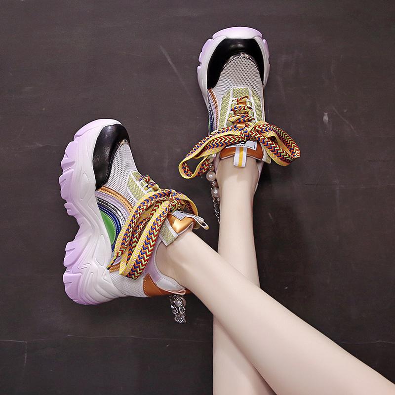 Fashion Women Platform Sneakers 9cm Height Increasing Chunky Casual Shoes Sports Vulcanized Shoes Woman Colorful Female Fashion Sneakers