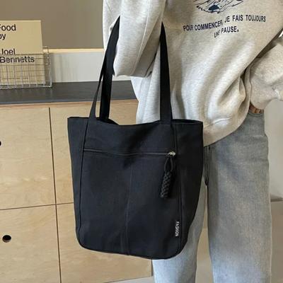 Winter Solid Vintage Canvas Shoulder Bag Fashion Leisure Art Student Handbag Large Capacity Commuter Women Tote Bag