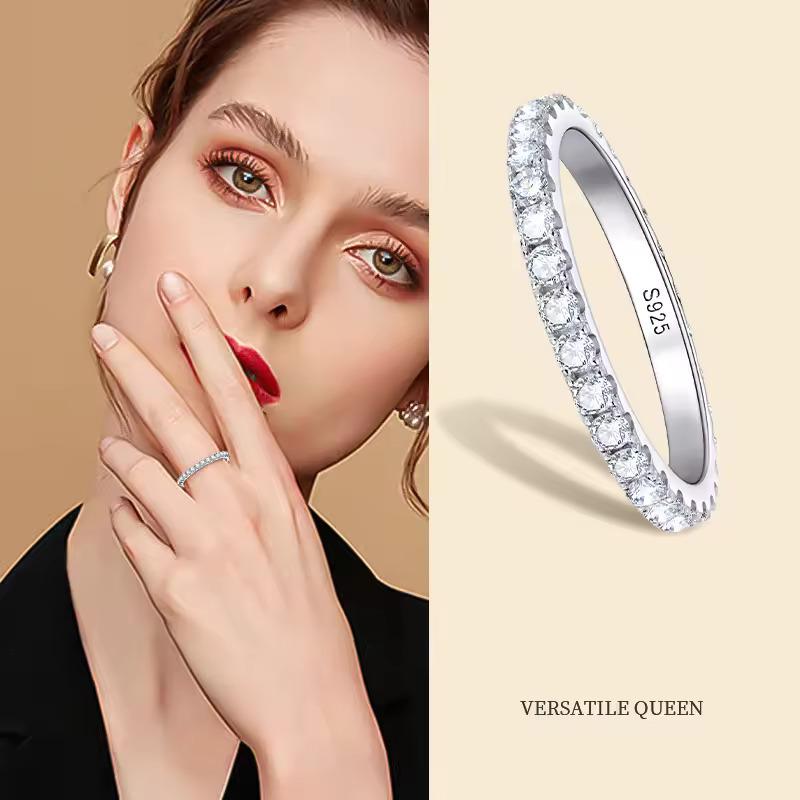Elegante Anello da Donna Impilabile in Argento Sterling S925 Pavé di Diamanti – Regalo Perfetto per Studenti