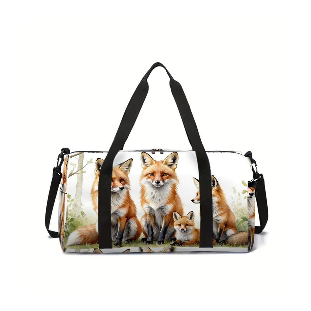 Fox Pattern 2D Flat Cartoon School Travel Bag Large Capacity Zipper Luggage Bag Best Gift for Boys Girls Fashion Style