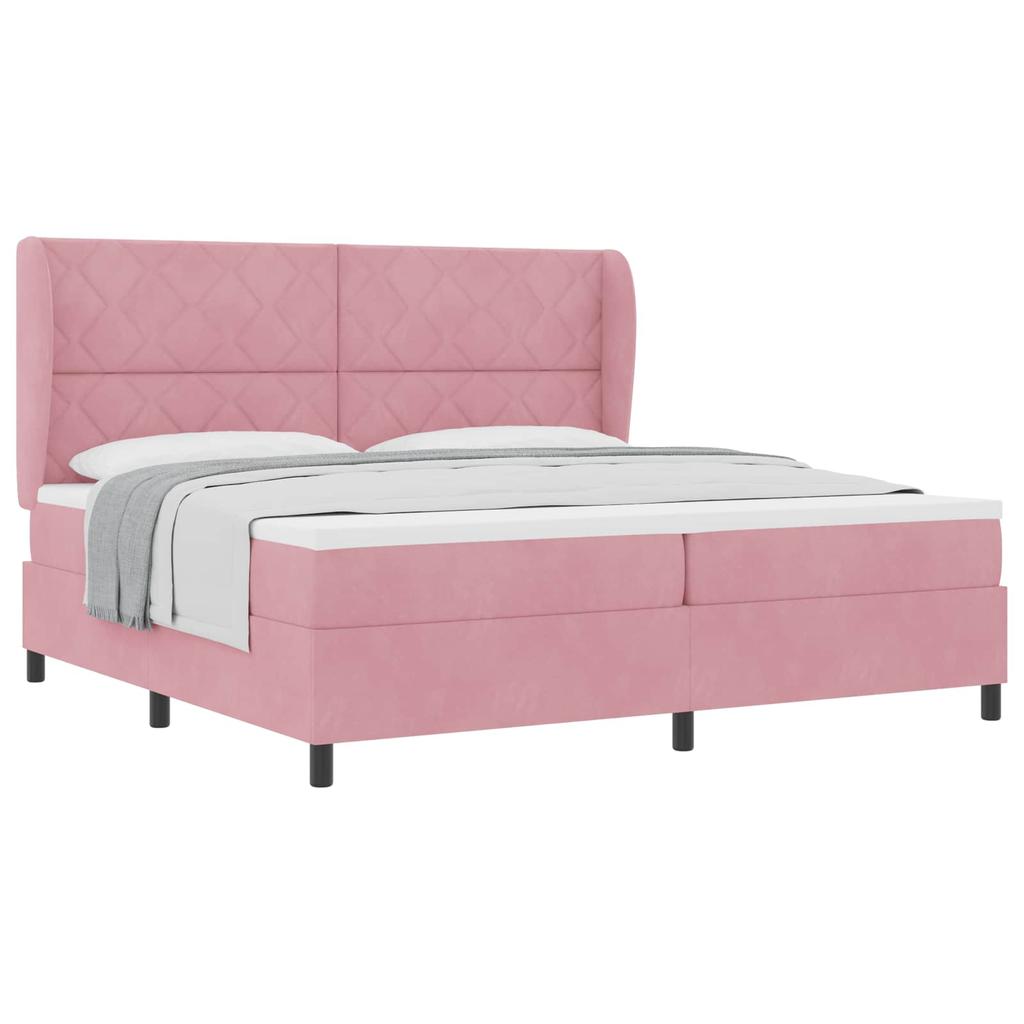 Box Spring Bed with Headboard Pink 200 x 200 cm Velvet