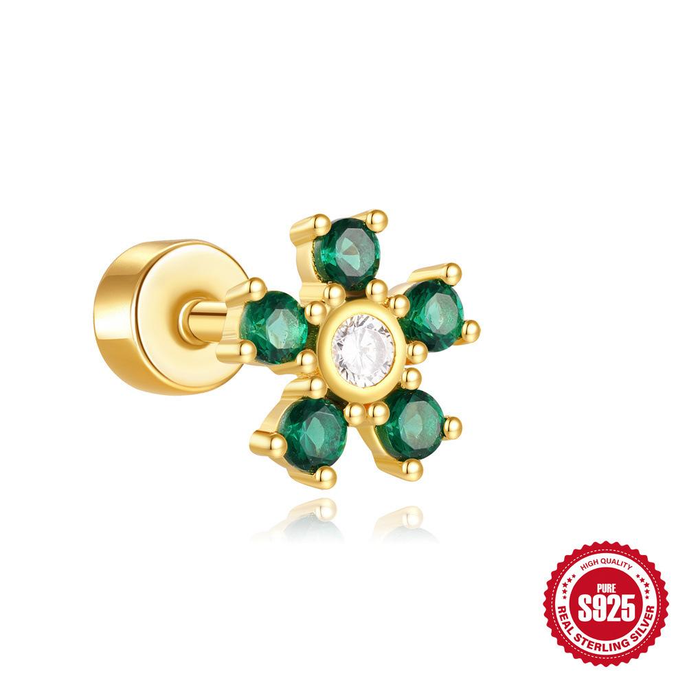 S925 Sterling Silver Daily Versatile Geometric Diamond-Set Cartilage Spiral Thick Bottom Flat Head Piercing Earrings Earrings Women