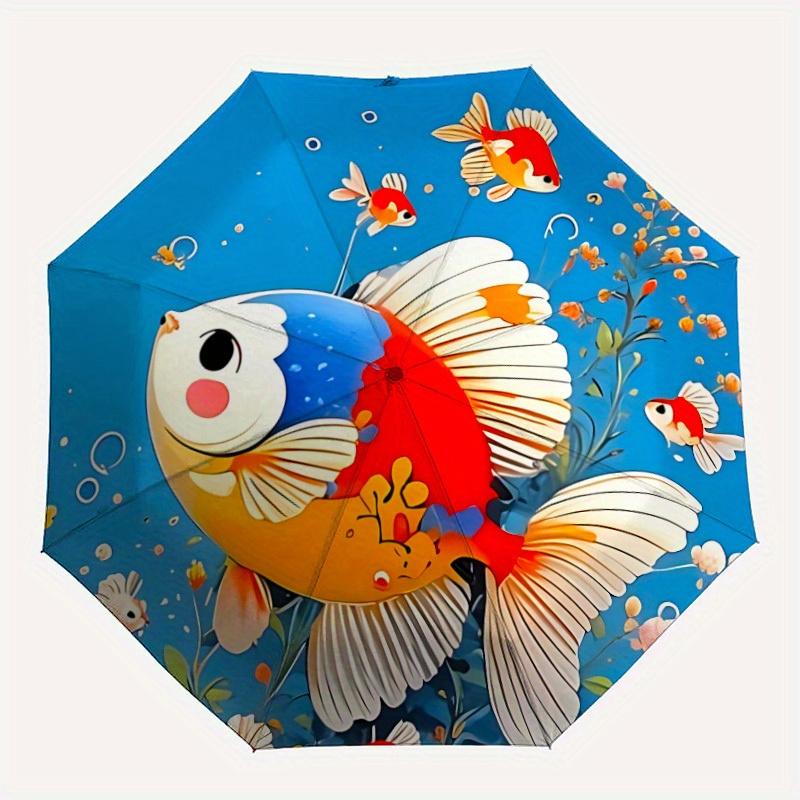 

1pc Goldfish Ocean Automatic Open/close, All-Season Portable Folding Umbrella, Travel, Everyday, Formal Events - Compact Luxury Parasol, Outdoor Acces