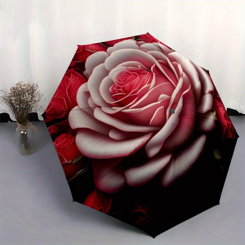 Romantic Rose Bouquet Umbrella, Portable 3-Fold Umbrella for Men & Women,Christmas Gift ES255