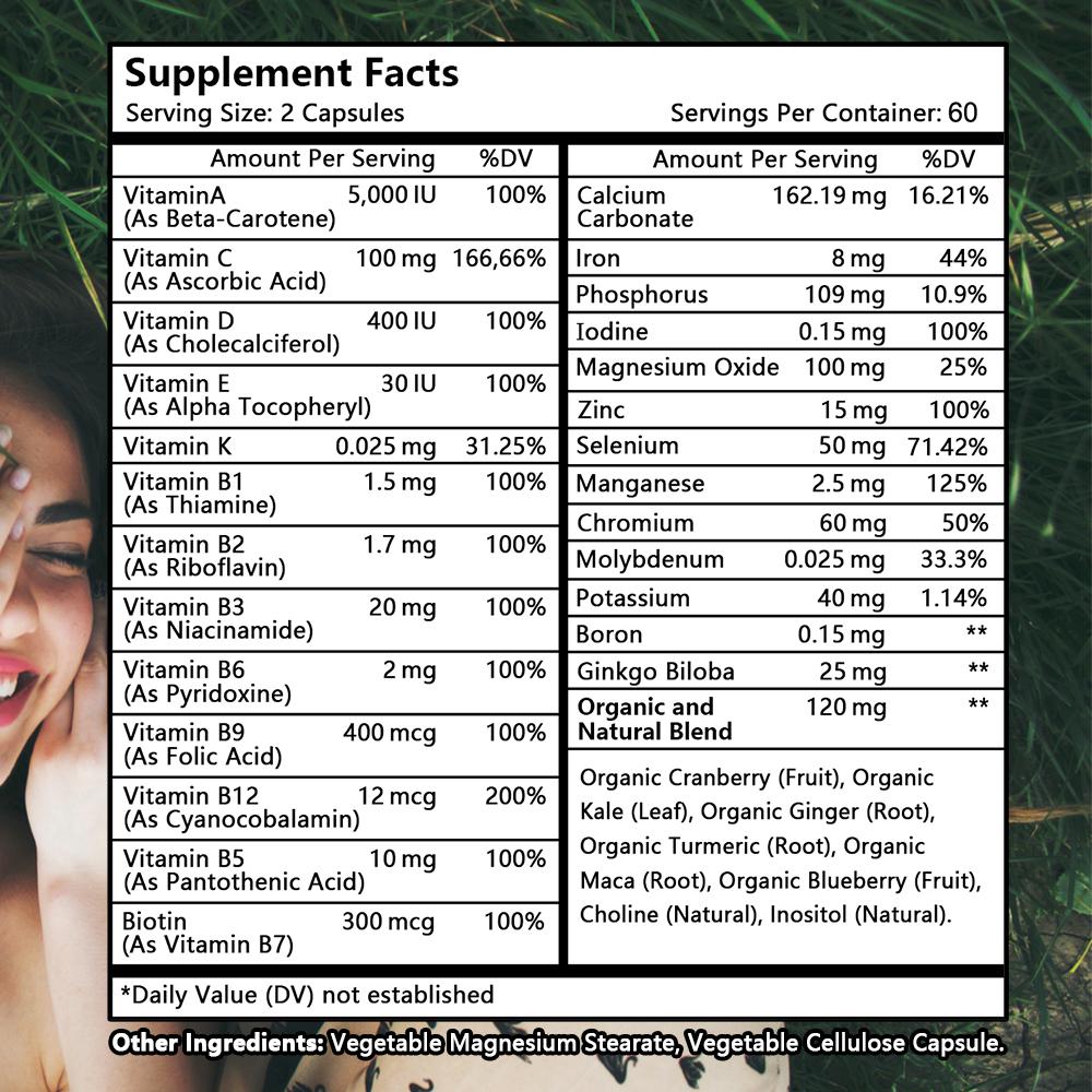 Women Multivitamin Dietary Supplement, With Vitamins, Phosphorus, 120 Capsules Per Bottle