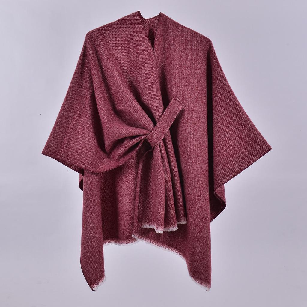 Women's Reversible Thickened Imitation Cashmere Shawl Cape Poncho Scarf