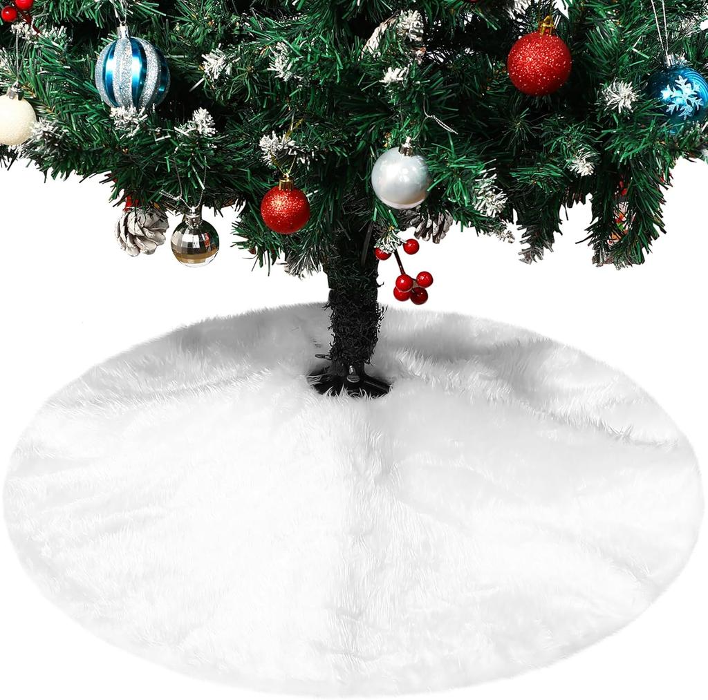 New 150cm White Christmas Tree Skirt Plush Faux Fur Carpet Snowflake Mat Christmas Tree Decoration New Year Home Ornament