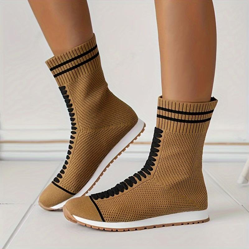 Women's Casual Slip-On Hiking Boots, Flat Heel, Fabric Upper and Lining, PU Sole, All-Season - Handwash or Dry Clean