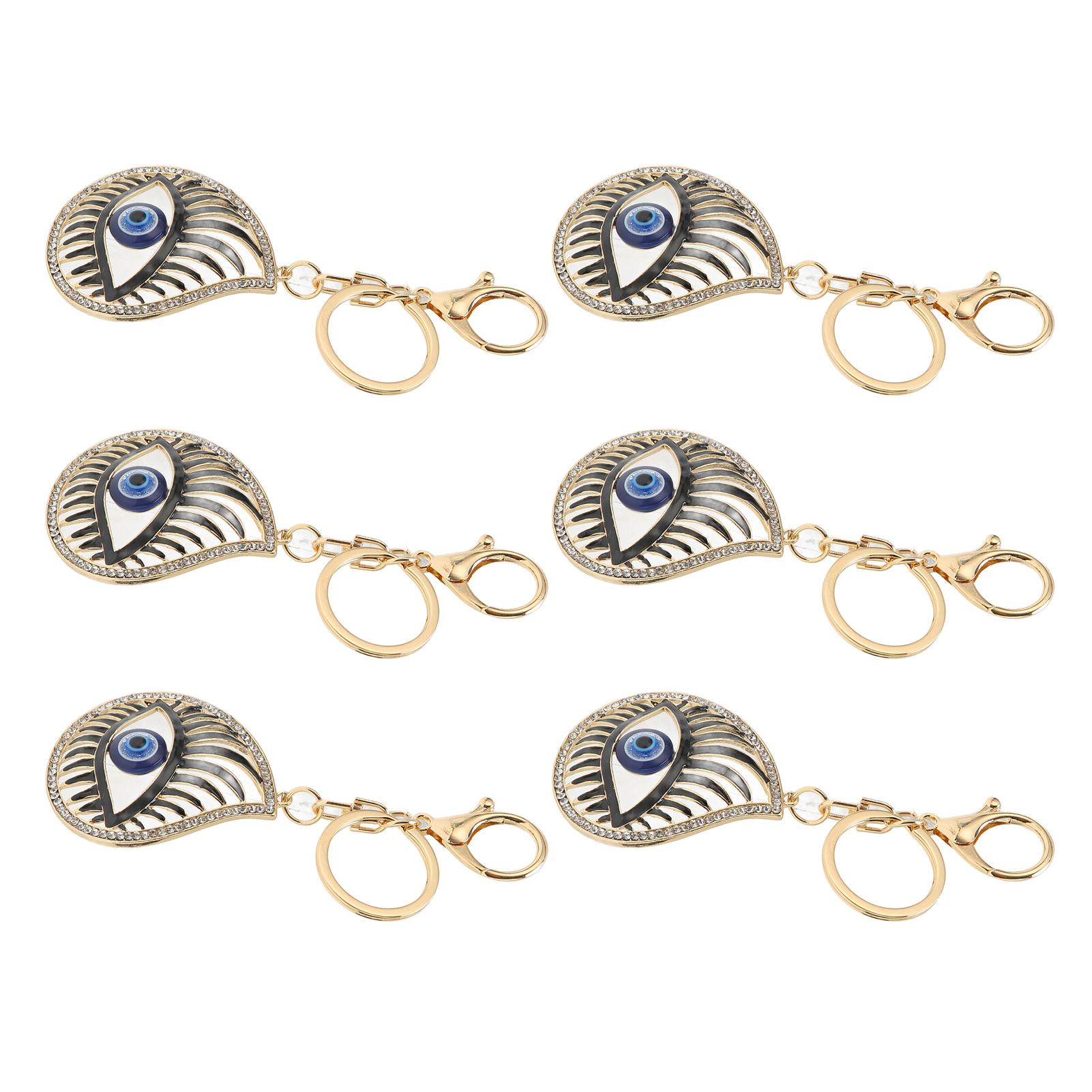 6PCS Rhinestone Eye Keychain Black Blue Water Drop Eye Keyring for Backpack Handbag Accessories