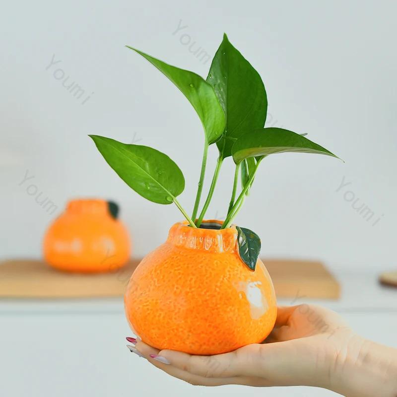 Vaze mici ceramice portocalii creative pentru flori, pentru casă, living, aranjamente florale, vază rafinată pentru decor de birou, cadouri