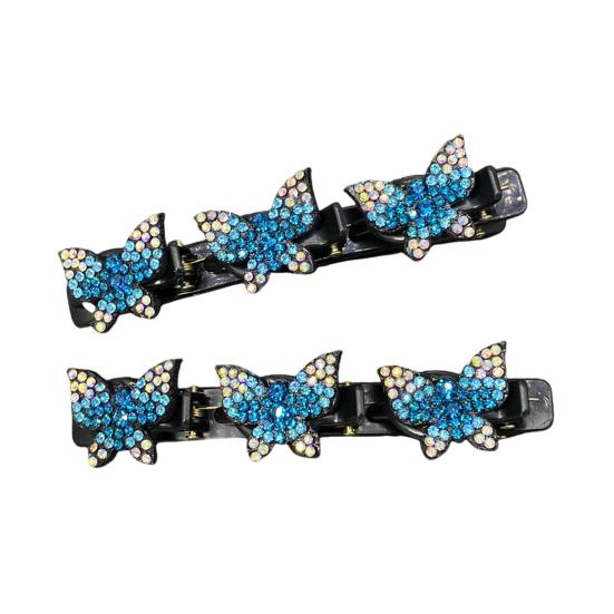 2 Stück Damen-Haarnadeln, funkelnde Kunstkristall-Schmetterlings-Dekor, geflochtene Haarspangen, doppellagige Bang-Haarnadeln