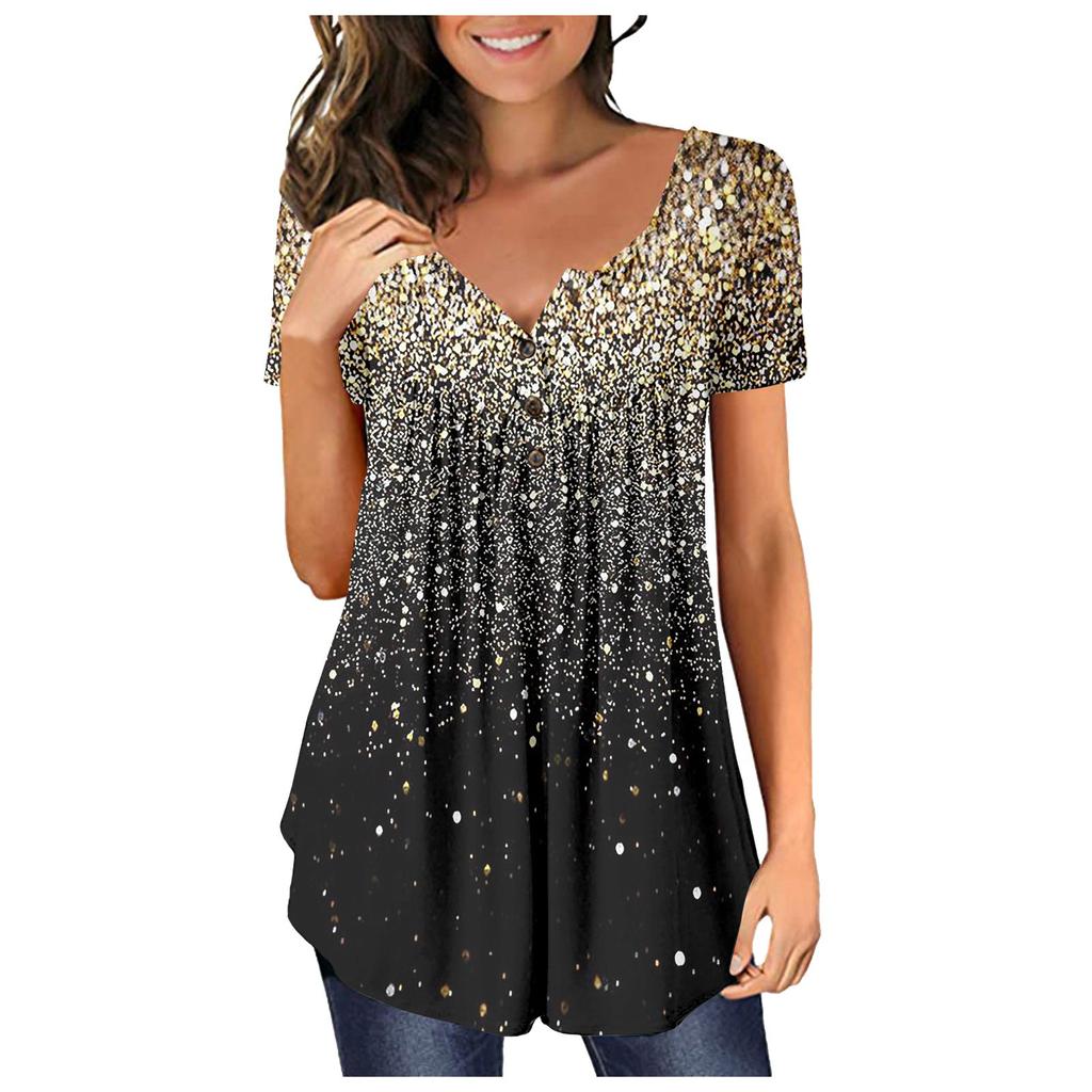 Women's Short-sleeve Loose Tops Casual Plus Size Tunic Button Tops