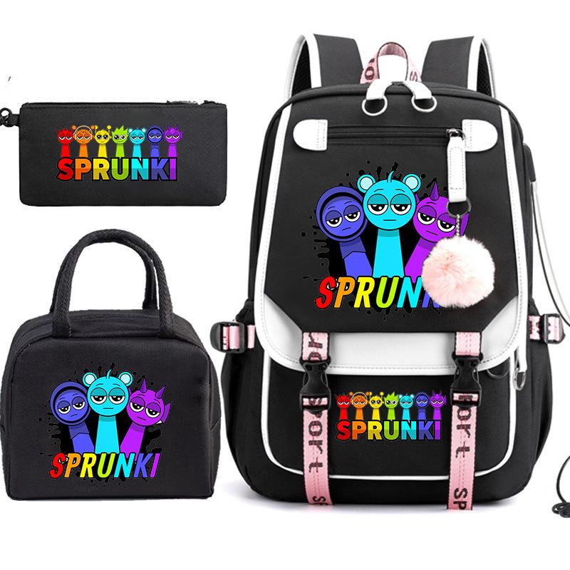 Large Capacity Schoolbag with Shoulder Strap; Student Three-piece Pencil Case Set