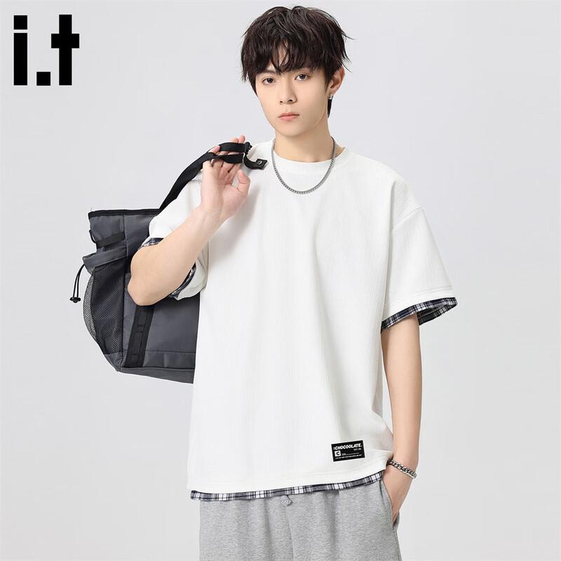 CHOCOOLATEit Men s Faux Layered Plaid Patchwork Short Sleeve T-Shirt 2XL