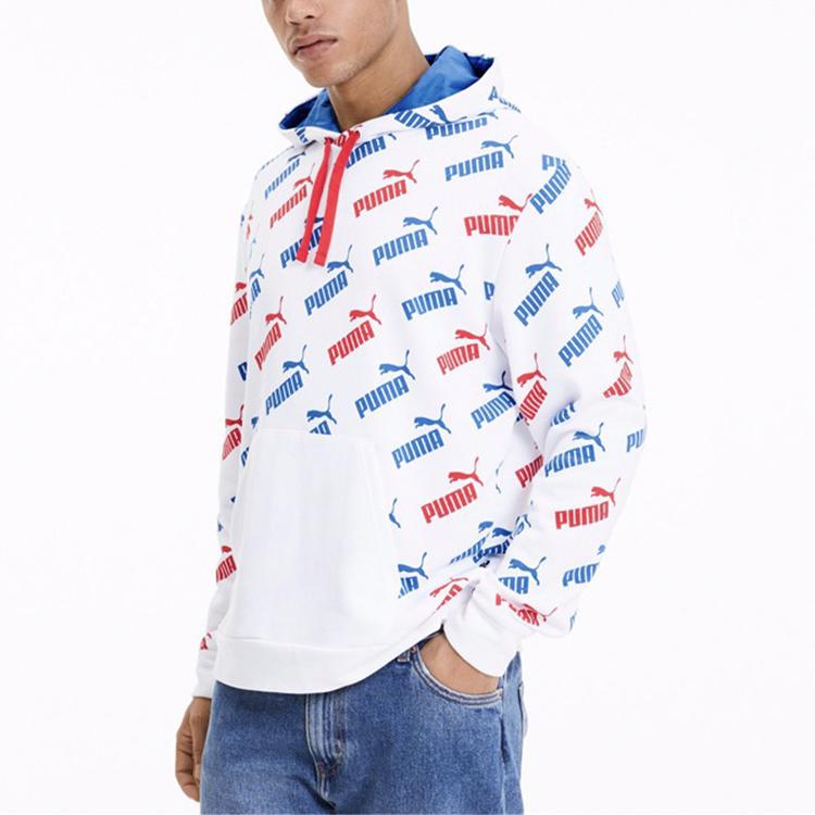 Puma Amplified Logo Full-Print Hoodie Pullover Casual Sport Sweatshirt Men Sweatshirt White 582795-62