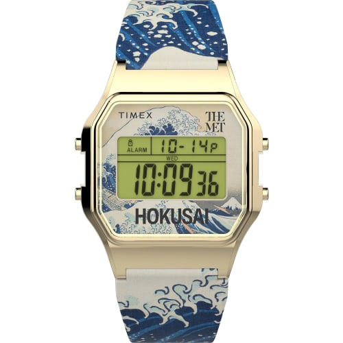 

Timex Uni The MET Hiroshige 34mm Watch, Multicolor/Digital/Gold Tone, One Size, 34mm The Met Hokusai Watch.