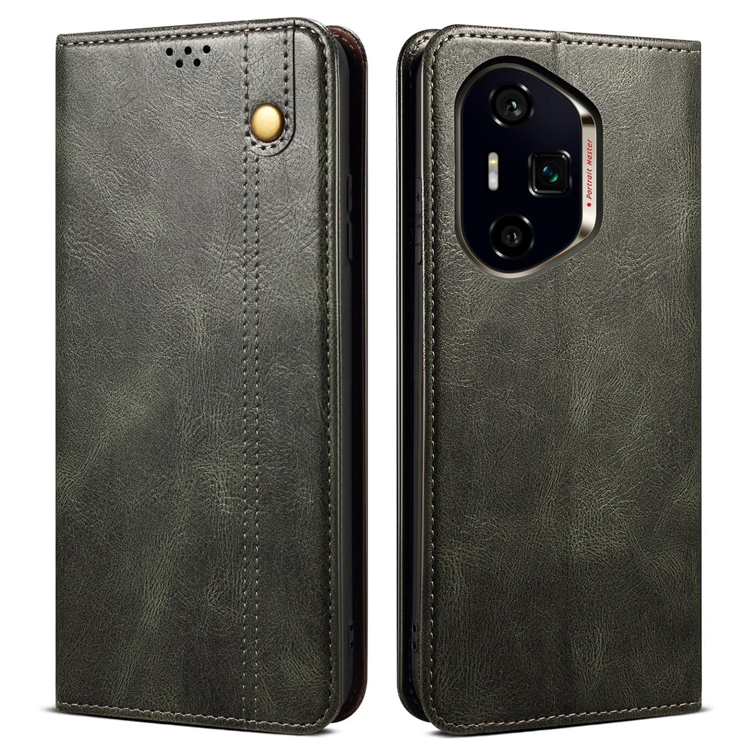 

For Honor 300 Pro Case Crazy Horse Texture Waxy Leather Wallet Stand Phone Cover Green