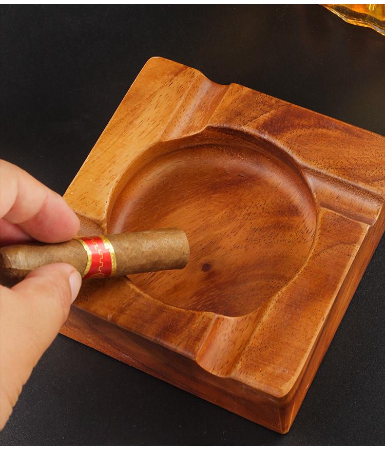 Walnut Solid Wood Cigar Ashtray - Large Slot, Drop-proof for Home, Living Room, Tea Room, Hotel.