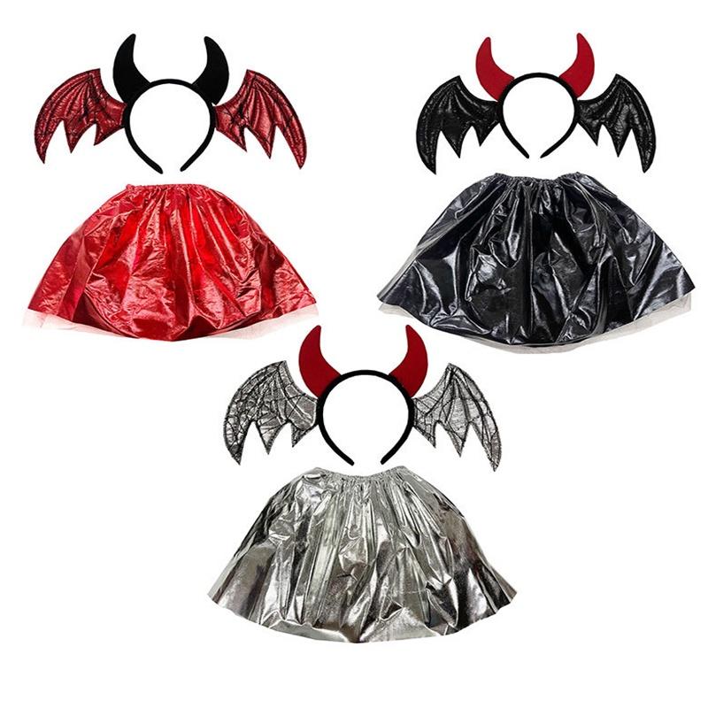 Five Dolls Halloween Bat Headband With Funny Animal Wings And Devil Skirt Costume