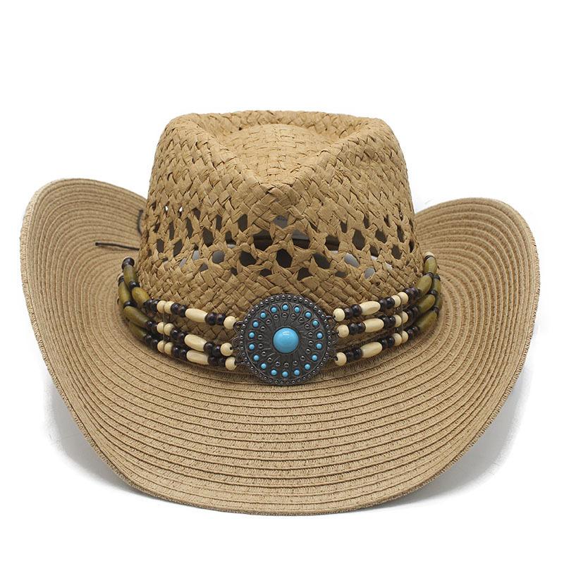 Ethnic Accessories Western Cowboy Straw Hat Handmade Hollow Straw Hat Men's Outdoor Knight Hat Women's