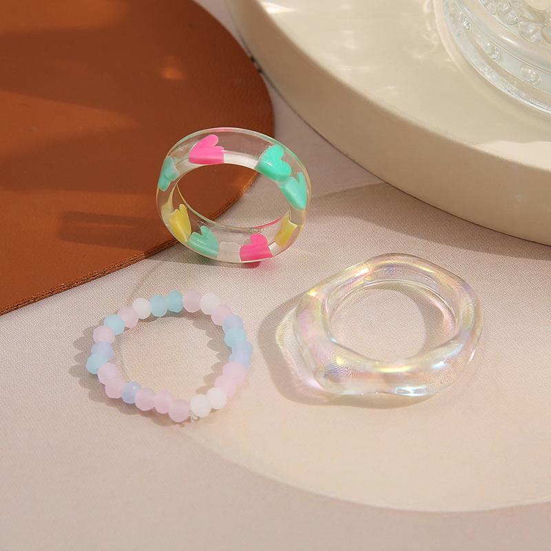 Trendy Colorful Transparent Resin Acrylic Rings Set for Women Trendy Geometric Square Round Ring Wedding Irregular Jewelry