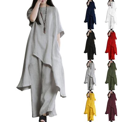 Conjunto Informal de Dos Piezas para Mujer: Top de Manga Corta de Moda de Corte Holgado + Pantalones de Pierna Ancha de Cintura Alta