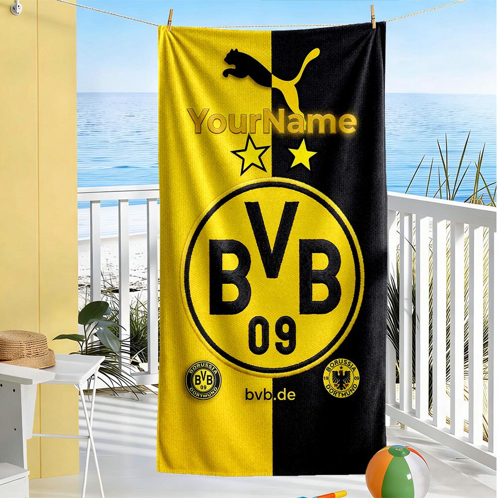 Borussia Dortmund Personalized Text Beach Towel Super Soft Microfiber Quickdry Fabric Suitable for Swimming Gym Camping Yoga Vacation