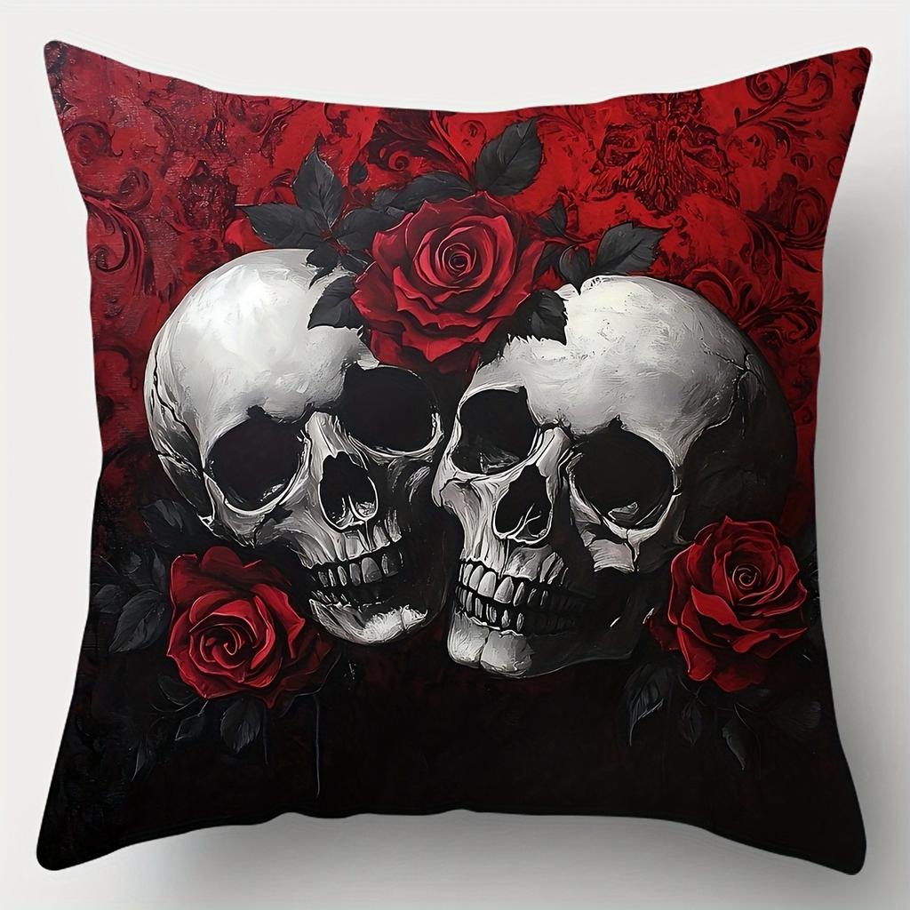 Edgy Skull & Rose PillowcasesLiving Room Sofa Cushion Cover, Soft and Comfortable, Bedroom Room Decoration
