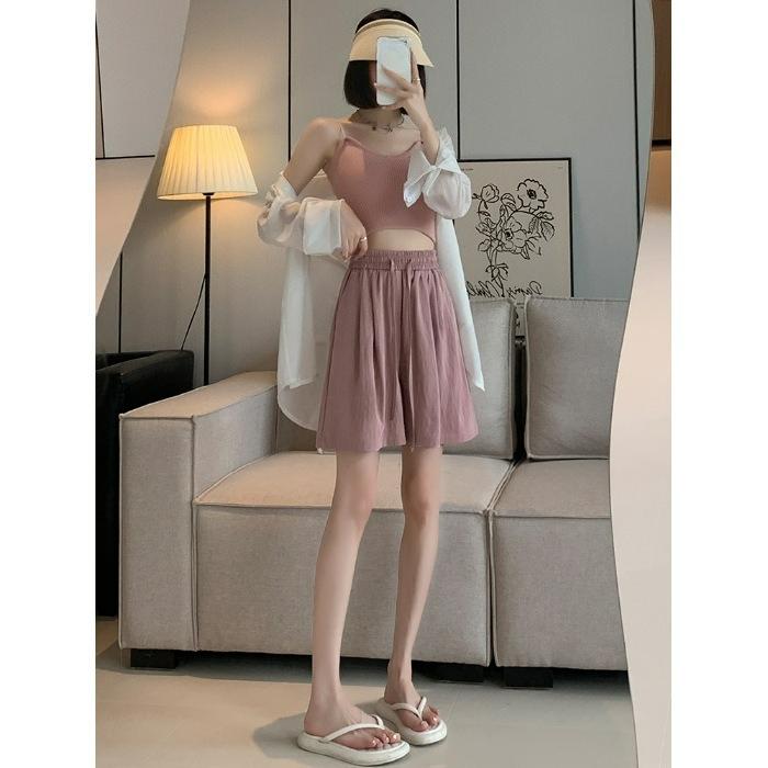 Ice Silk Shorts Girls Summer Thin Section Loose Drape Large Size Straight Cool Straight Simple Wide-leg Five-point Pants
