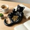 3D Printed Sculpted Black Cat Tray Cute Kitten Jewelry Trinket Dish with Hollow Belly Desktop Decorative Ring Holder for Earrings Bracelets Necklaces