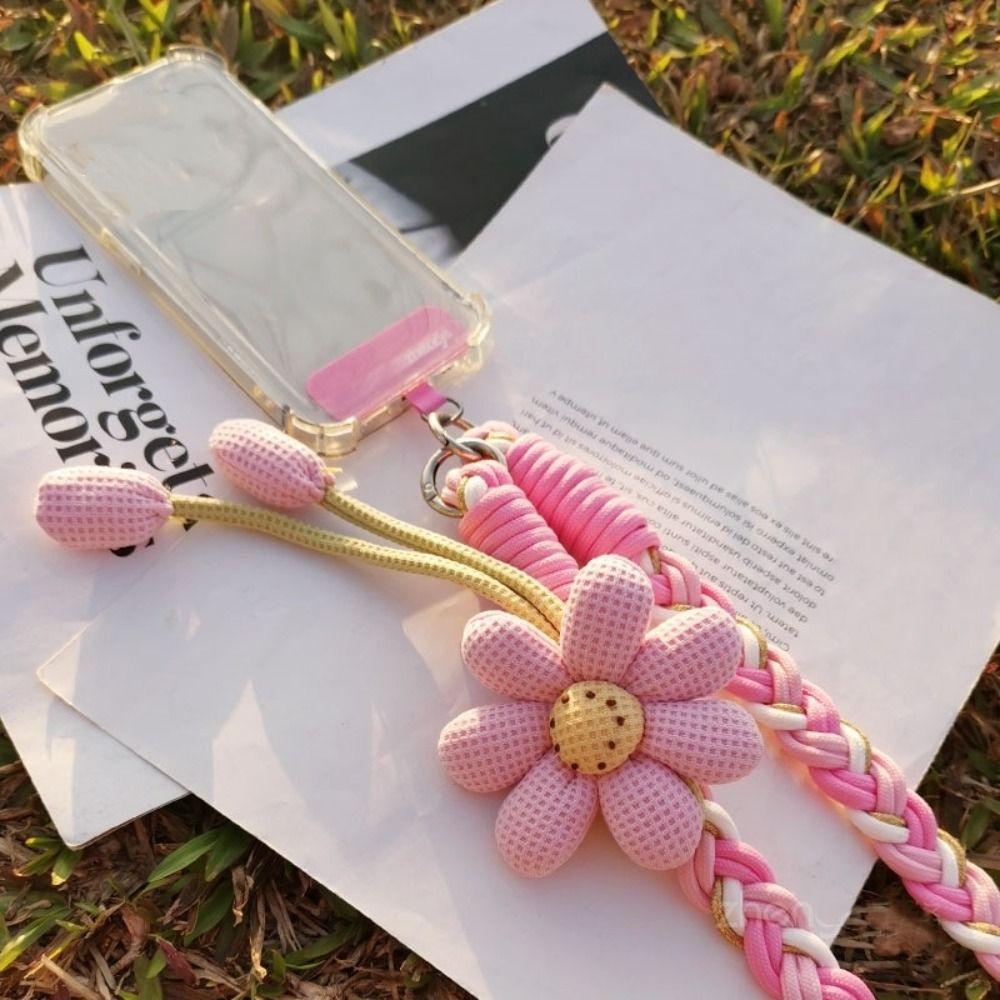 Detachable Flowers Phone Lanyard Crossbody Cell Phone Strap Phone Woven Chain Hanging Ornament