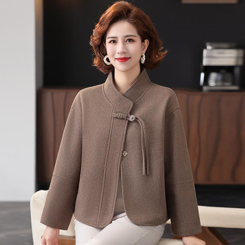 Mom's Autumn Double-Sided Wool Coat - Elegant Petite Middle-Aged Women's Jacket for Fall & Winter