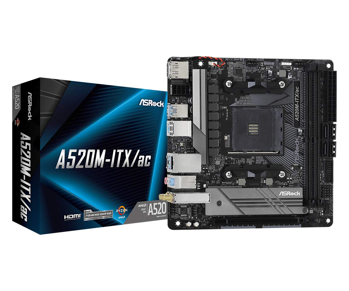 

Материнська плата ASRock A520 M-ITX/ac, сумісна з AMD Ryzen серії 3000 / 4000 (Розетка AM4) A520 Mini-ITX [Продукція внутрішнього авторизованого дистриб’ютора]
