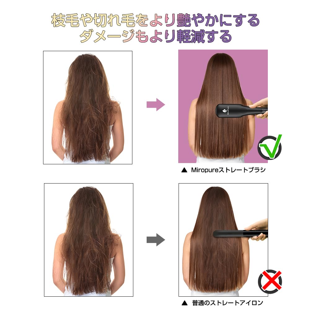 MiroPure Double Negative Ion Straight Brush Iron with Temperature Lock Function, Anti-Static, Speedy, Fire Proof, Heat Resistant Gloves Included