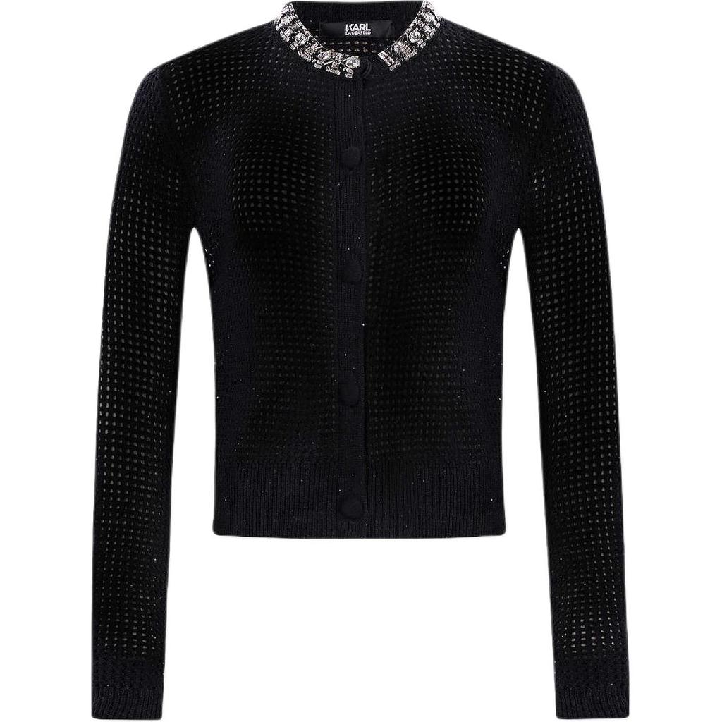 Karl Lagerfeld French Elegant Daily Commuting Casual Relaxed Date Outfit Light Luxury Quality Women Cardigan Black K26L2201